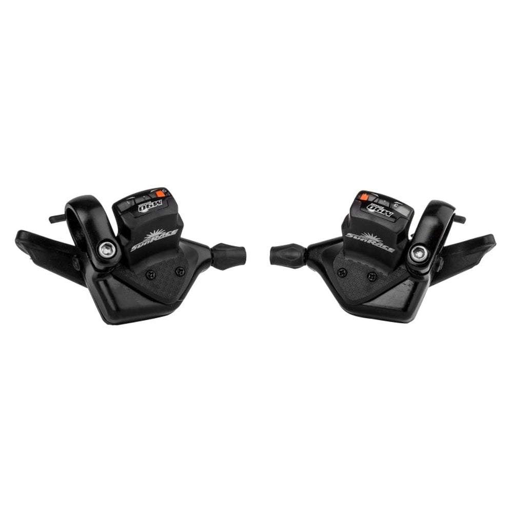 Sunrace DLM90 trigger shifter set in matte black, left and right pair shown
