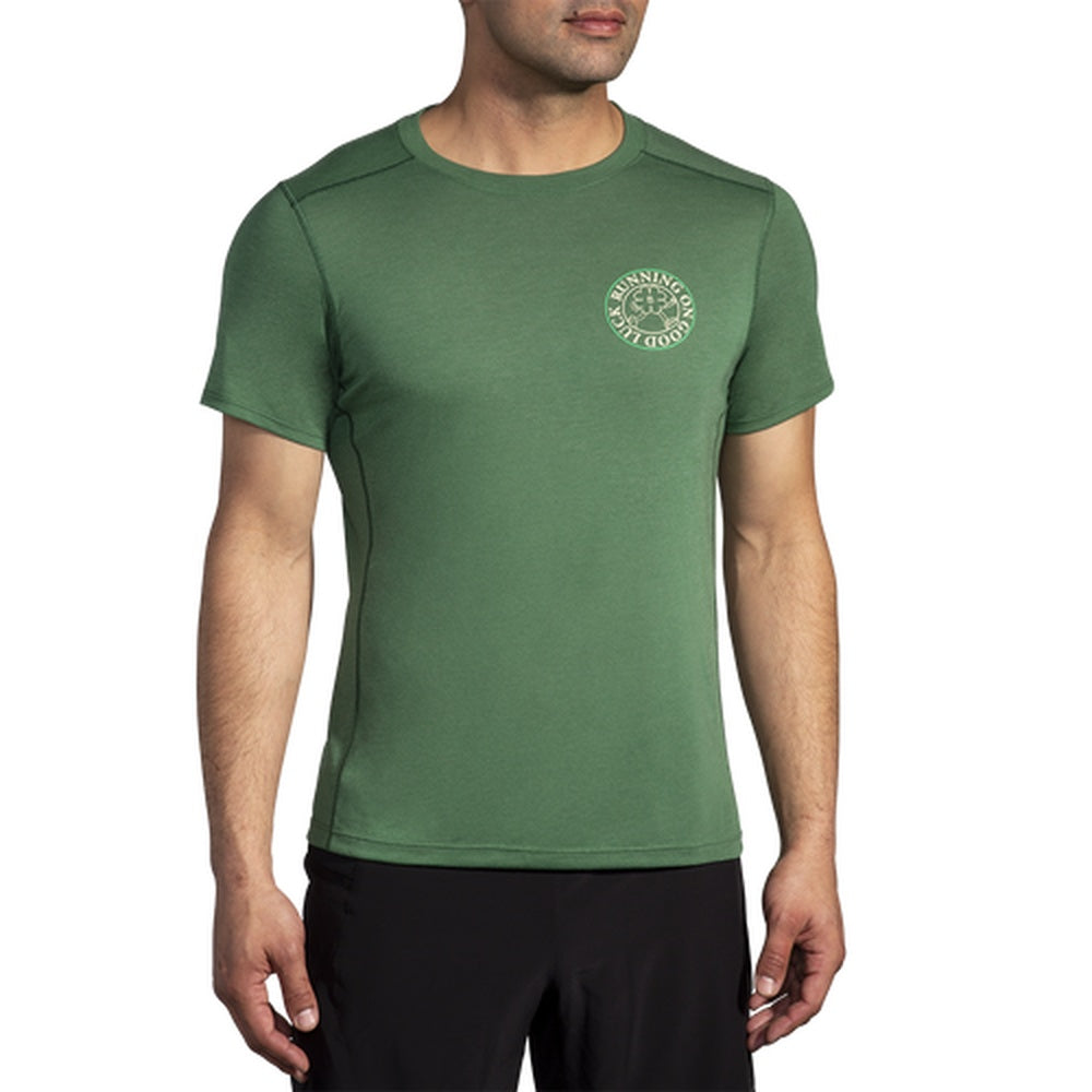 Brooks Distance Short Sleeve 2.0 men's running t-shirt in green with circular logo