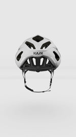 Kask Mojito Cubed helmet in white matte finish shown from rear view against clean background