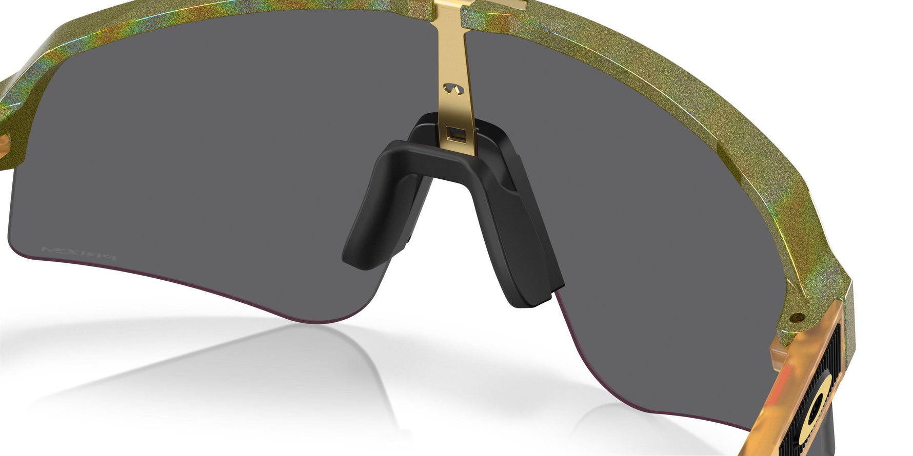 Oakley Sutro Lite Sweep sunglasses in Fern Spacedust with Prizm Black lens, close-up view