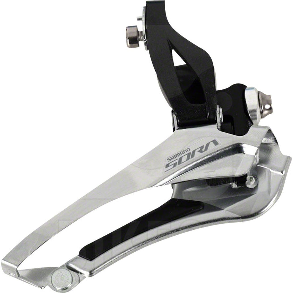 Shimano Sora FD-R3000 front derailleur in silver and black, brazed-on type