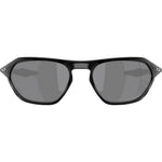 Oakley Cage Jacket sunglasses front view, polished black frame with dark polarized lenses