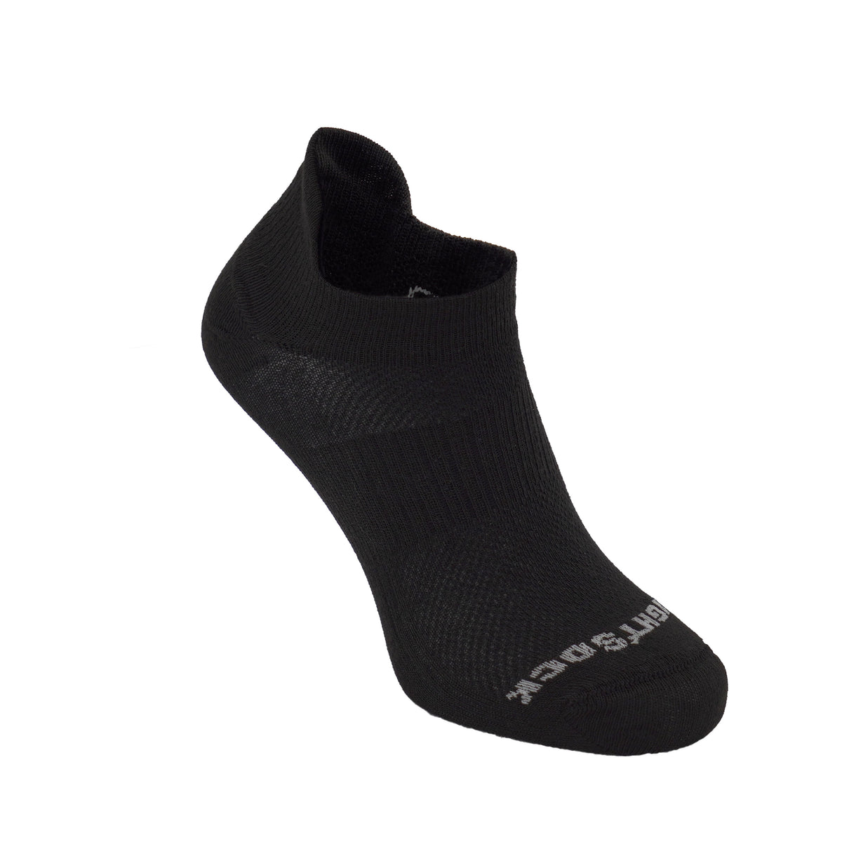 Black Wrightsock Coolmesh II tab length anti-blister running sock on white background