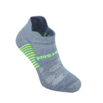 Wrightsock Coolmesh II tab length running sock in cloud grey with green details