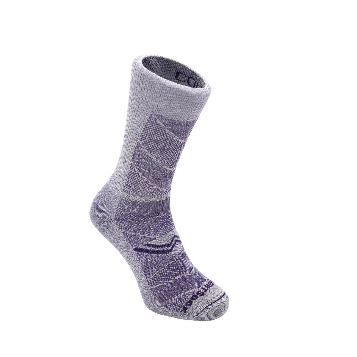 Wrightsock Coolmesh II Crew Anti Blister Sock in Cloud Grey with purple accents