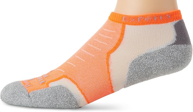 Experia Micro Mini low-cut running sock in electric orange and gray colorway