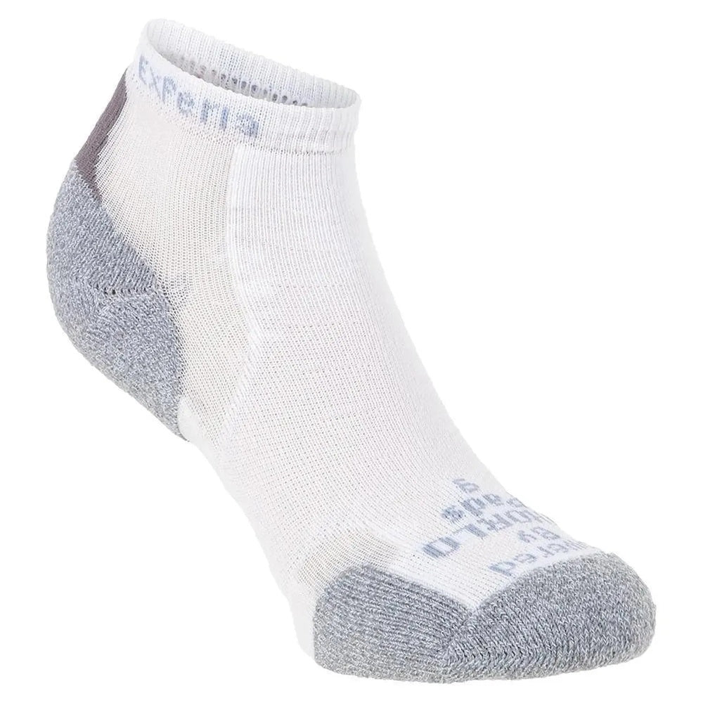Experia low cut athletic sock in white with gray cushioned heel and toe