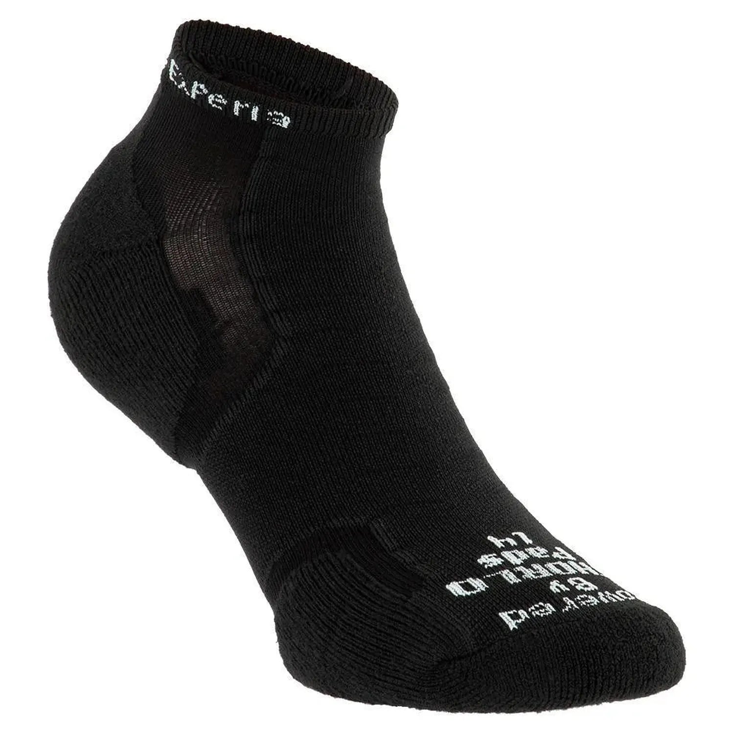 Experia Micro Mini low-cut athletic sock in solid black with white logo text