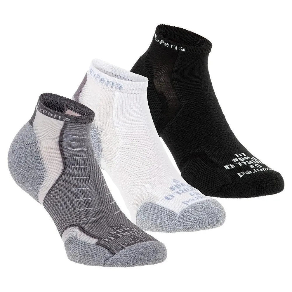 Experia Micro Mini low-cut running socks in grey, white, and black three-pack
