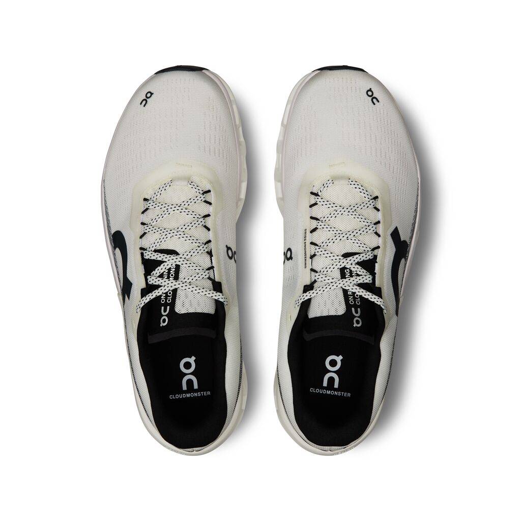 On Cloudmonster 2 running shoes in light gray colorway with black details