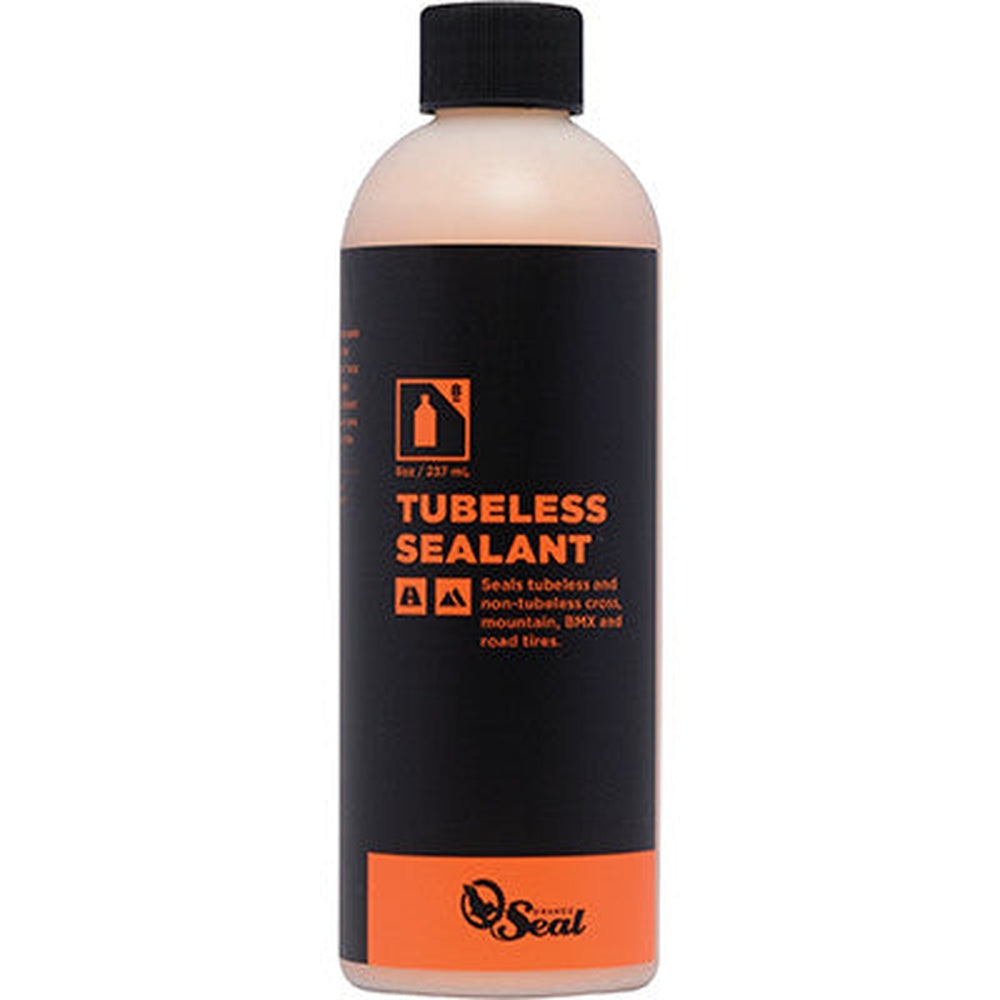 Orange Seal Tubeless Tire Sealant 8oz bottle with black and orange label