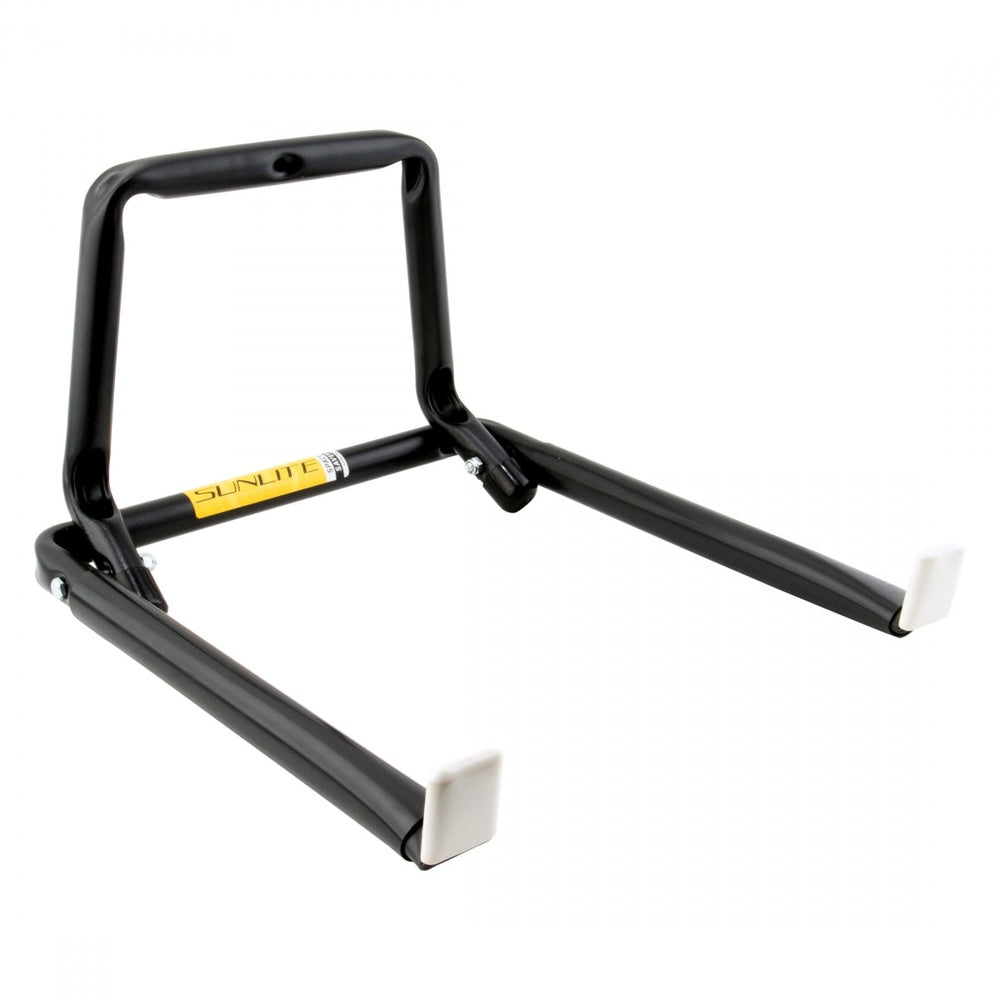 Sunlite black folding wall-mounted bike storage rack with white end caps