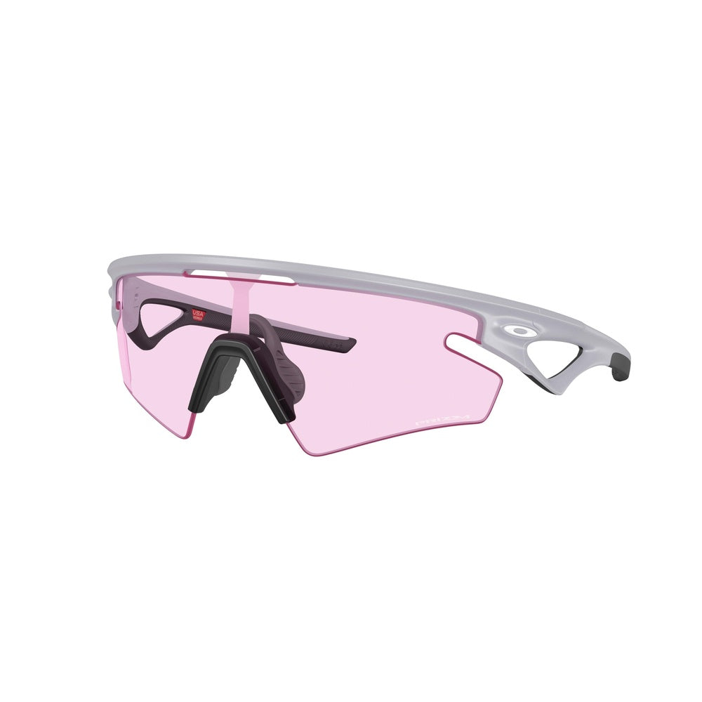 Oakley sport sunglasses with matte fog gray frame and pink Prizm lens