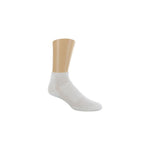 Thorlos white micro mini ankle walking sock with moderate cushioning on mannequin foot