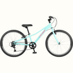 Retrospec Dart 24-inch kids mountain bike in seafoam green with 7-speed drivetrain