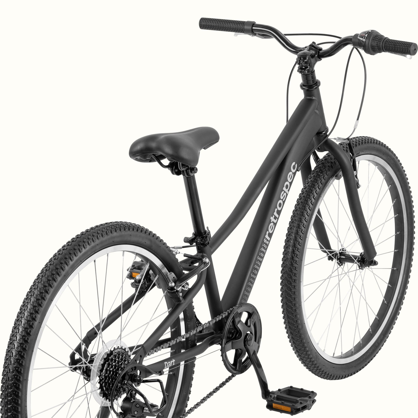 Retrospec Dart 24-inch matte black kids bike with 7-speed gearing and knobby tires
