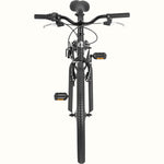 Retrospec Dart 24-inch matte black kids mountain bike, front view, 7-speed