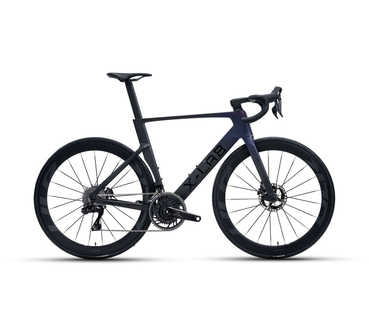 X-LAB AD9 aero road bike in Hawkeye Purple and Black on white transparent background
