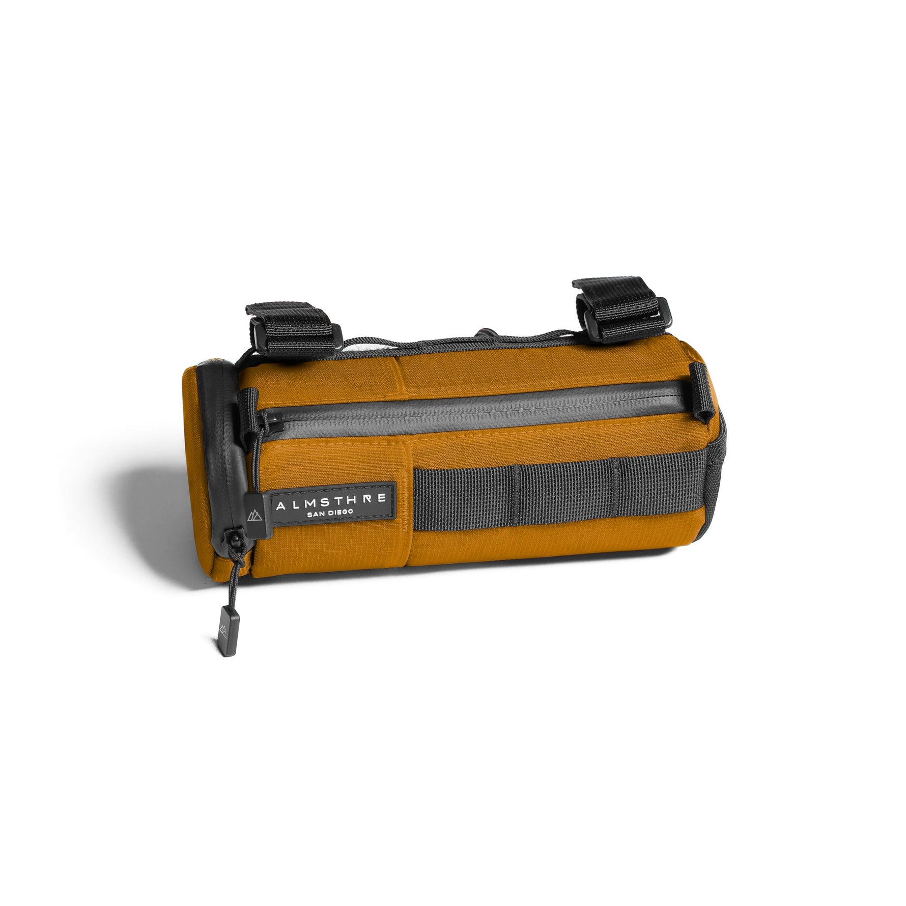 Almsthre compact bicycle bar bag in bright orange yellow with black straps