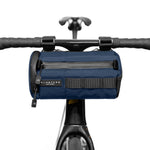 ALMSTHRE Signature Bar Bag in navy blue mounted on bicycle handlebars