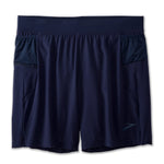 Brooks Sherpa 7 inch men's running shorts in navy blue with elastic waistband