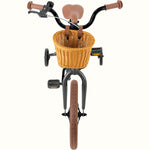 Retrospec Beaumont Mini 16-inch kids bike in matte graphite with wicker basket, front view