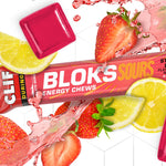 Clif Bloks Sours Strawberry Lemonade Energy Chews single pack with fruit splash imagery