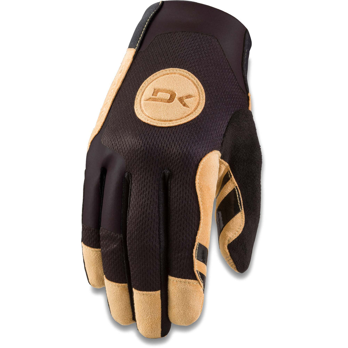 Dakine Covert men's cycling glove in black with tan leather palm and fingertips