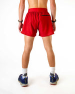 Back view of ChicknLegs 2-inch DS Split Shorts in Cardinal Red with zipper pocket