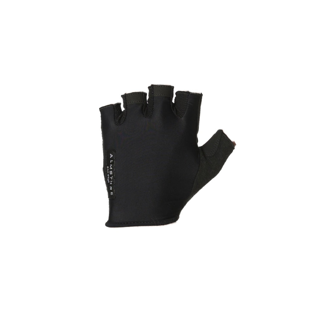 Black fingerless cycling glove with padded palm and ALMSTHRE branding