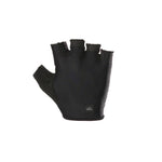 Black fingerless padded cycling glove with exposed fingertips on white background