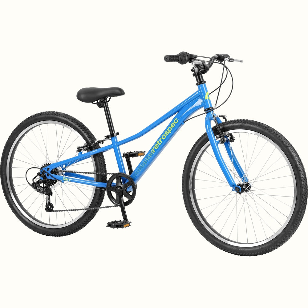 Retrospec Dart 24-inch blue kids mountain bike with 7-speed gearing for ages 8-11