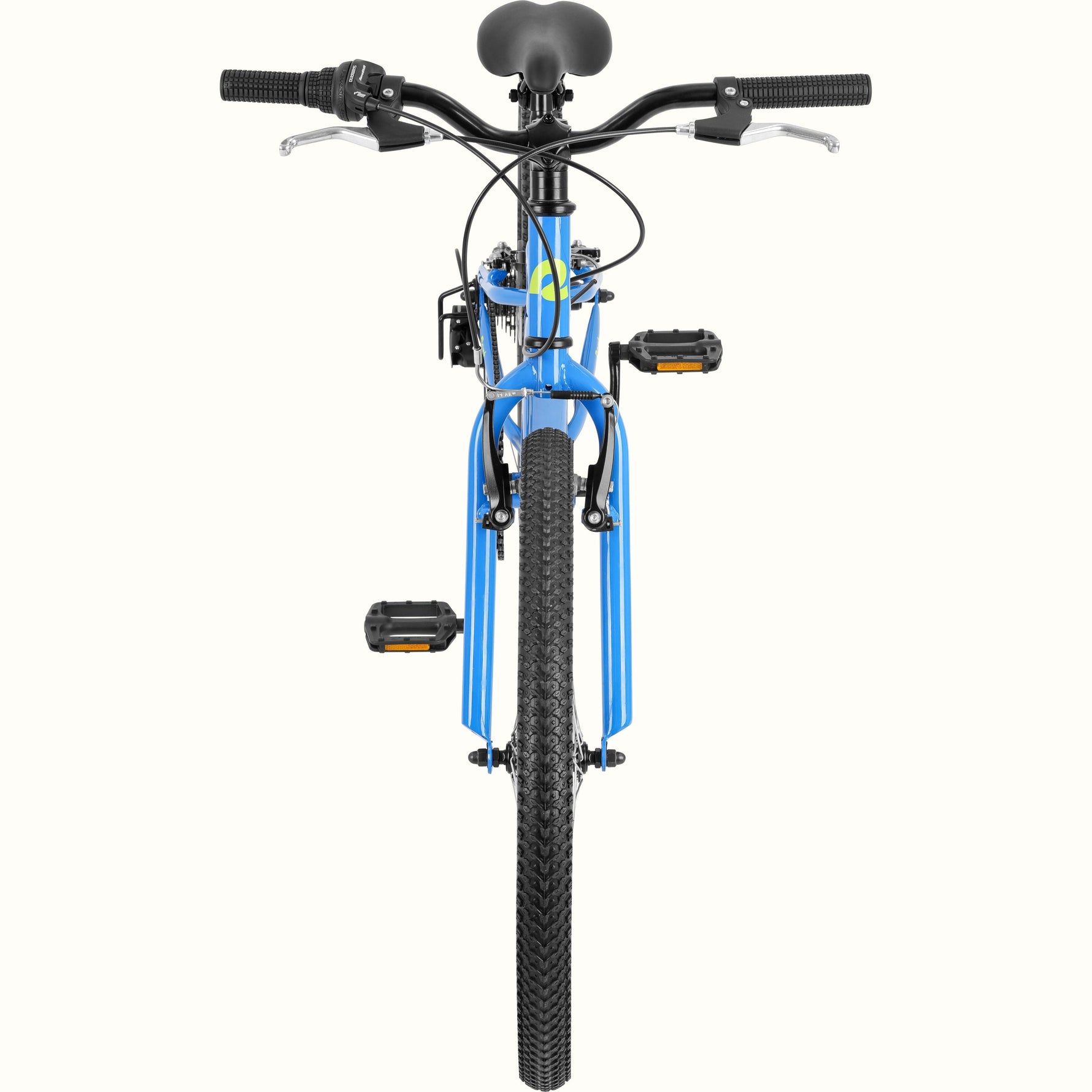 Retrospec Dart 24-inch blue kids mountain bike front view with 7-speed gearing
