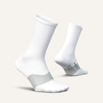 Feetures Elite Ultra Light Mini Crew socks in white shown from front and back angles