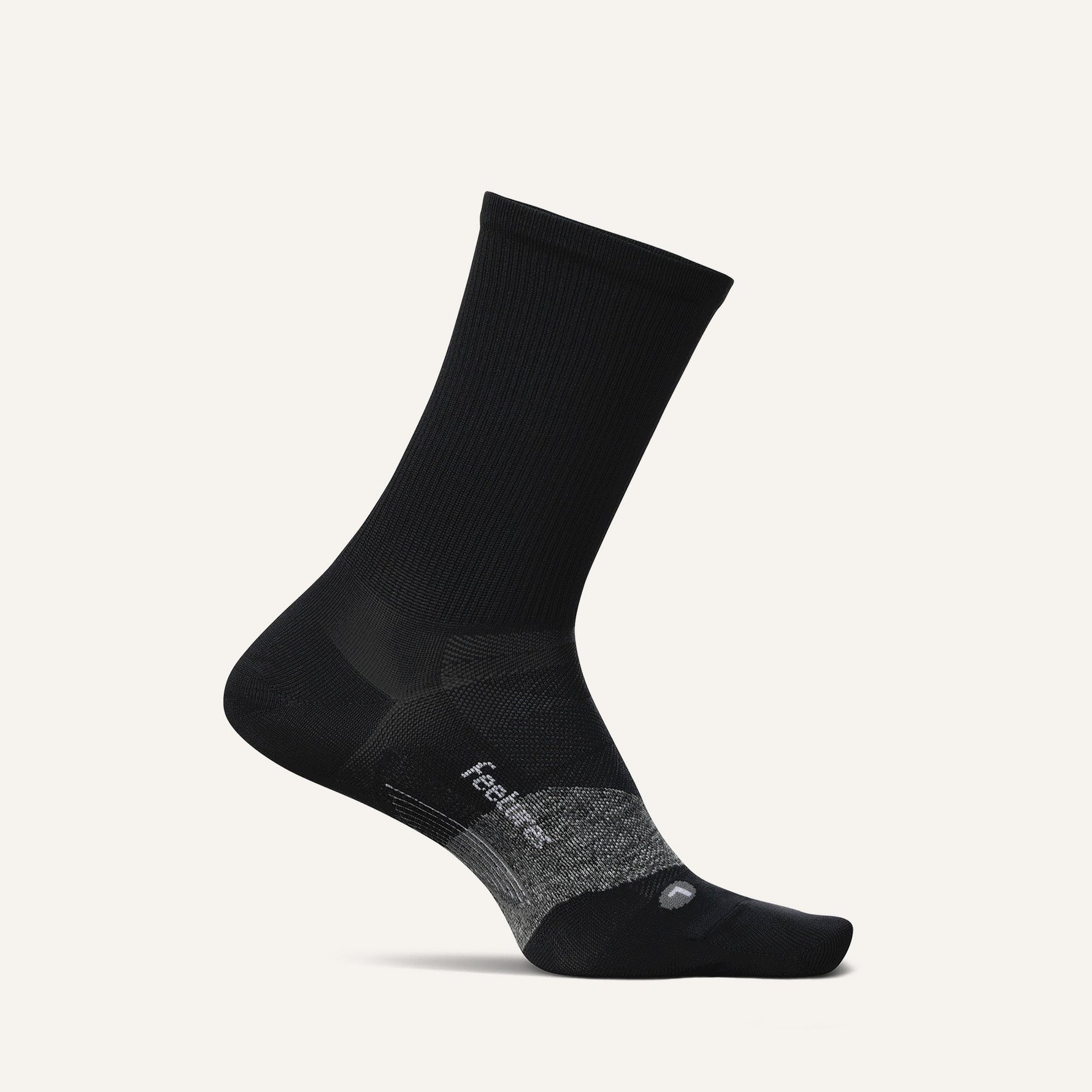Feetures Elite Ultra Light Mini Crew sock in black with gray cushioning zones