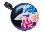 Electra bicycle bell with navy blue background and colorful swirling wave design