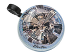 Electra bicycle bell with circular city skyline panoramic pattern and black striker