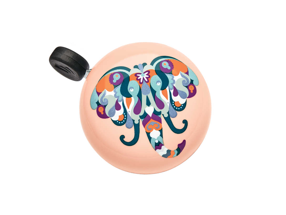 Electra bicycle bell in coral pink with decorative colorful elephant design