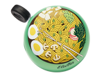 Electra bicycle bell with green background featuring colorful ramen noodle bowl design