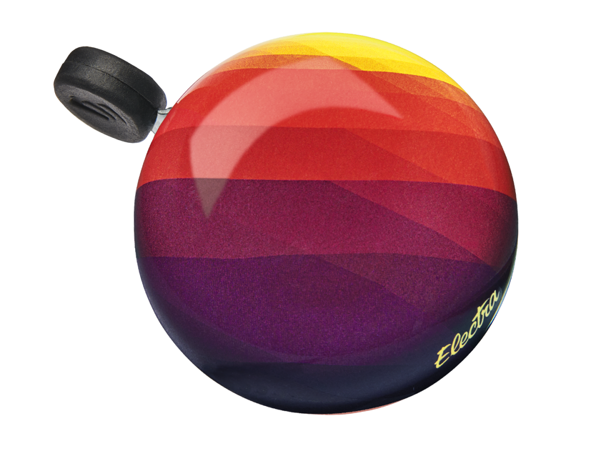 Electra bicycle bell with sunrise gradient rainbow stripes in yellow orange red purple