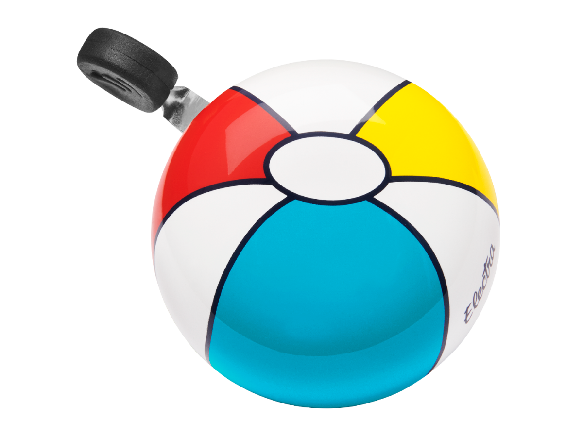 Electra bicycle bell with colorful beachball pattern design featuring red, yellow, blue panels