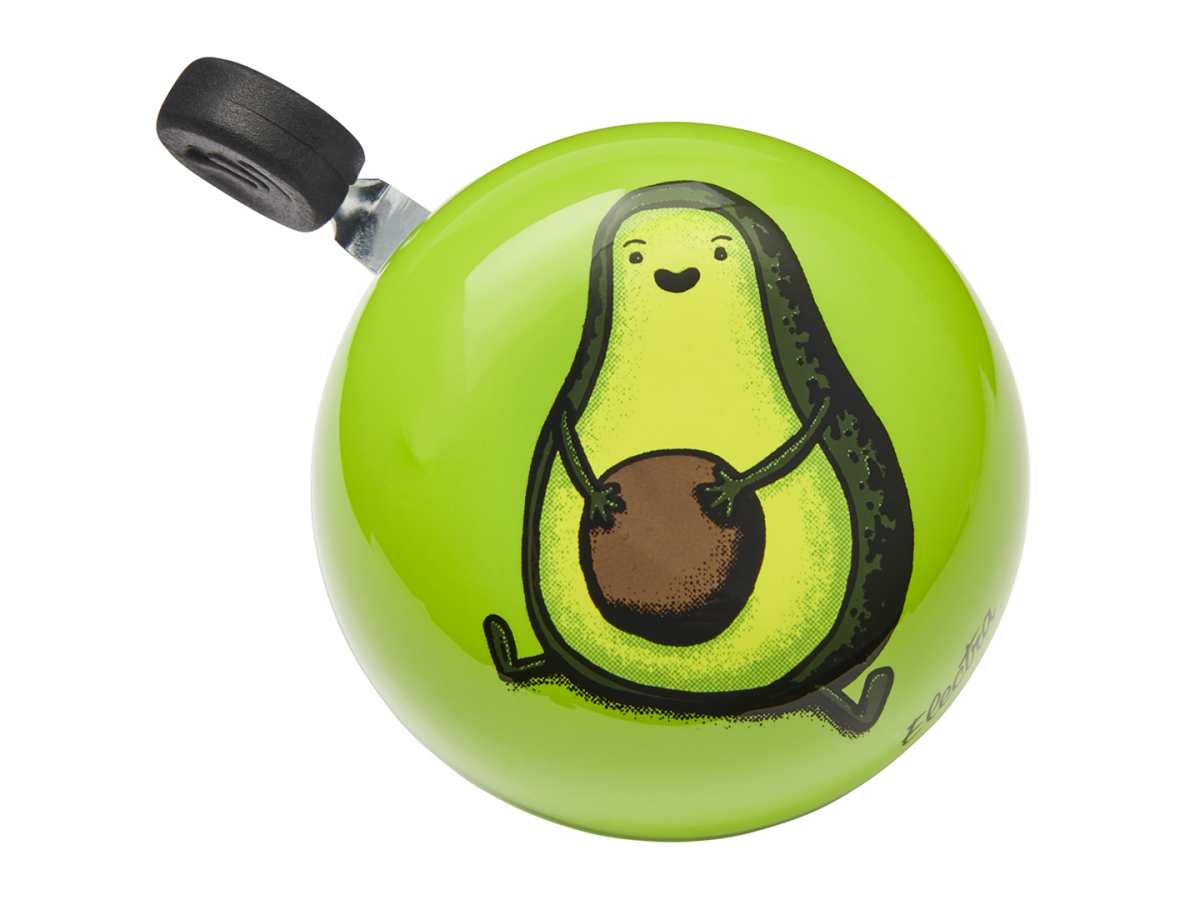 Electra bicycle bell in bright green featuring cute avocado character design