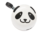 White bicycle bell with cute black panda face design featuring eyes, eyebrows and smile
