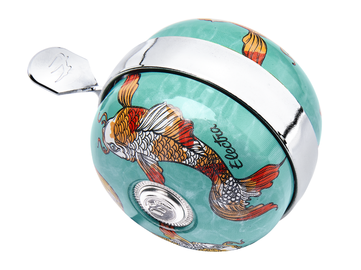 Electra bicycle bell in turquoise water color with decorative koi fish pattern