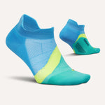 Feetures Elite Light Cushion No Show Tab socks in Mint Chip colorway, shown from two angles
