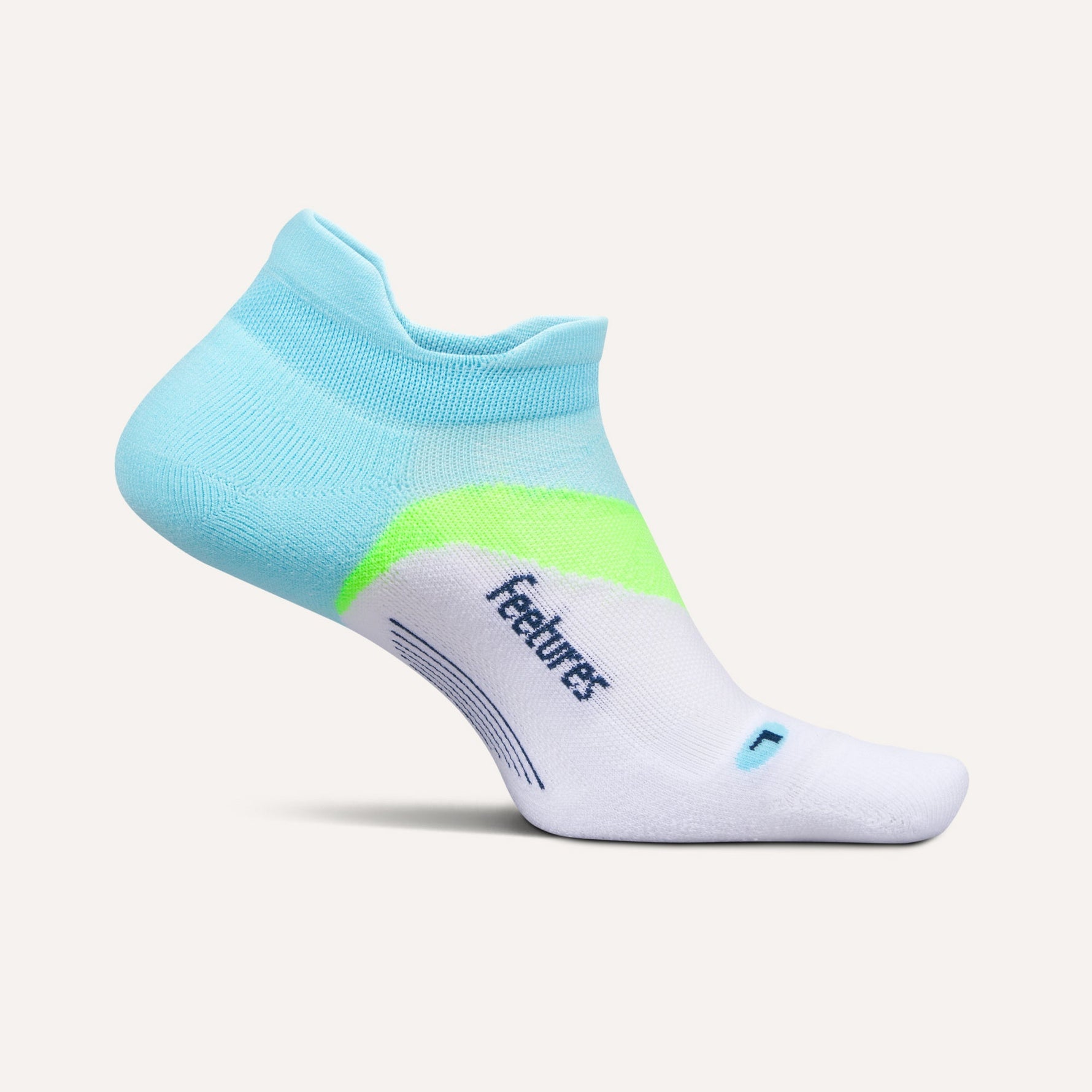Feetures Elite Light Cushion No-Show Tab sock in Mint Chip aqua and neon green