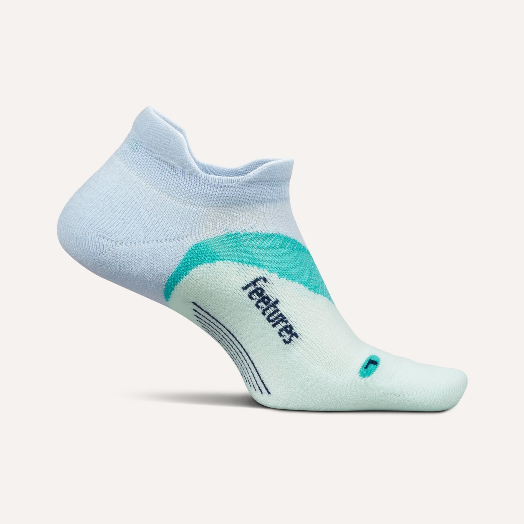 Feetures Elite Light Cushion No-Show Tab sock in Lilac Breeze with teal accent