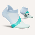 Feetures Elite Light Cushion Tab no-show socks in Mint Chip colorway, two views
