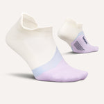 Feetures Elite Light Cushion Tab socks in white and lavender rose colorway