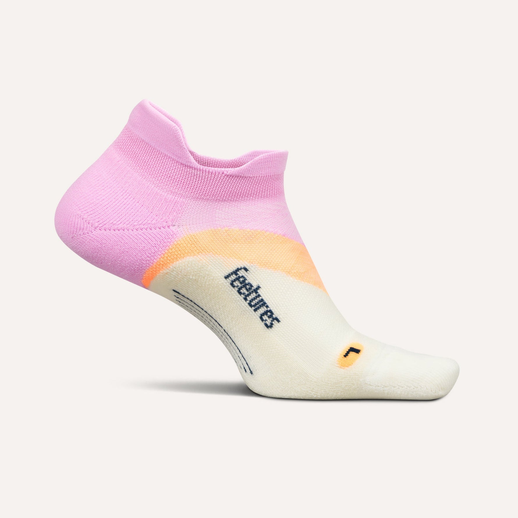 Feetures Elite Light Cushion Tab sock in White Rose pink and white colorway